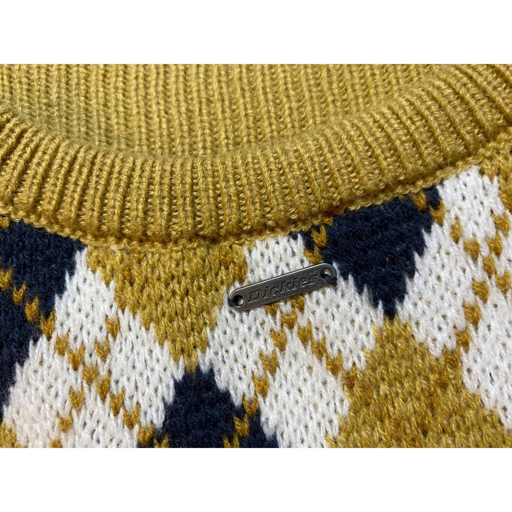 Dickies‎ Girl Mustard Yellow Argyle V-Neck Sweater Vest Womens Large J3426YJ - Picture 8 of 8